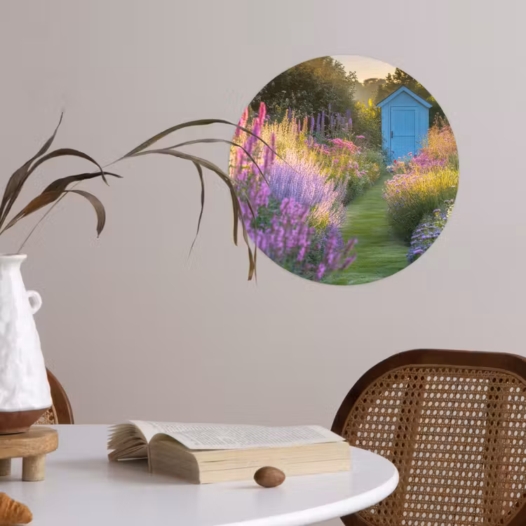 Tuinhuisje - Blauw - Bloemen Wandcirkel behangsticker klein -sfeer3