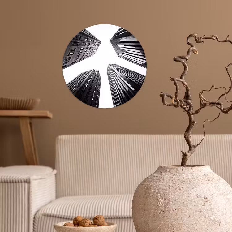 Gebouwen - Lucht - Zwart Wandcirkel behangsticker klein -sfeer1