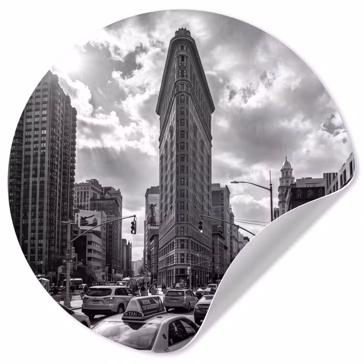 Gebouw - Hoogbouw - Stad - Architectuur - Zwart-wit Wandcirkel behangsticker klein -3d
