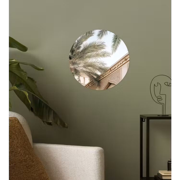 Gebouw - Palmbomen - Beige - Zon Wandcirkel behangsticker klein -sfeer2