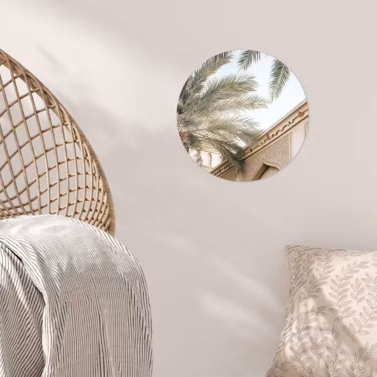 Gebouw - Palmbomen - Beige - Zon Wandcirkel behangsticker klein -sfeer4
