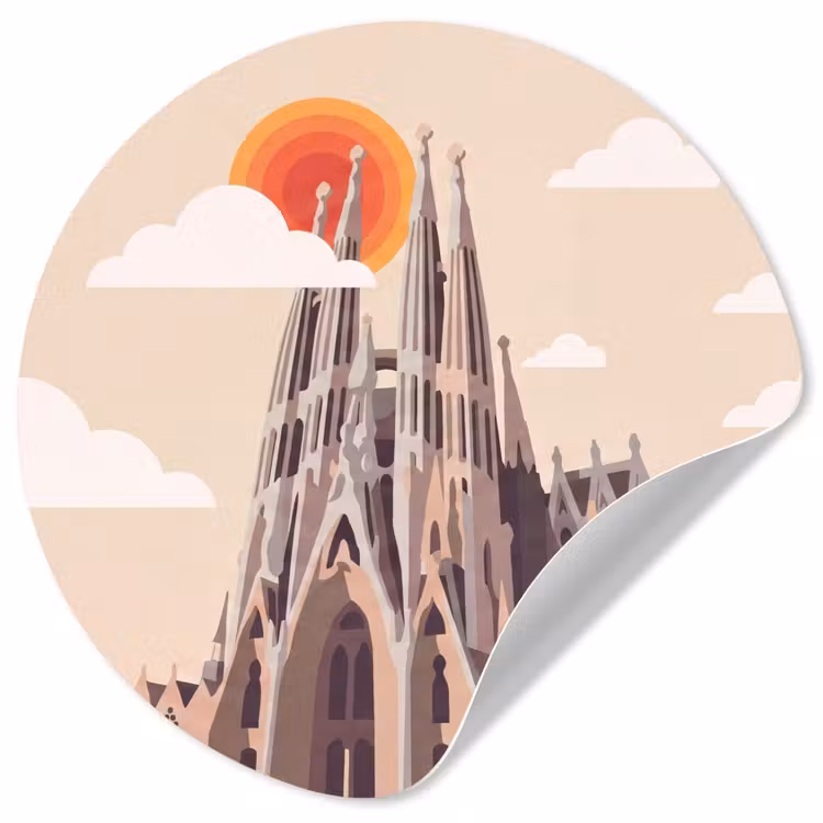 Gebouw - Torens - Architectuur - Abstract - Zonsondergang Wandcirkel behangsticker klein -3d