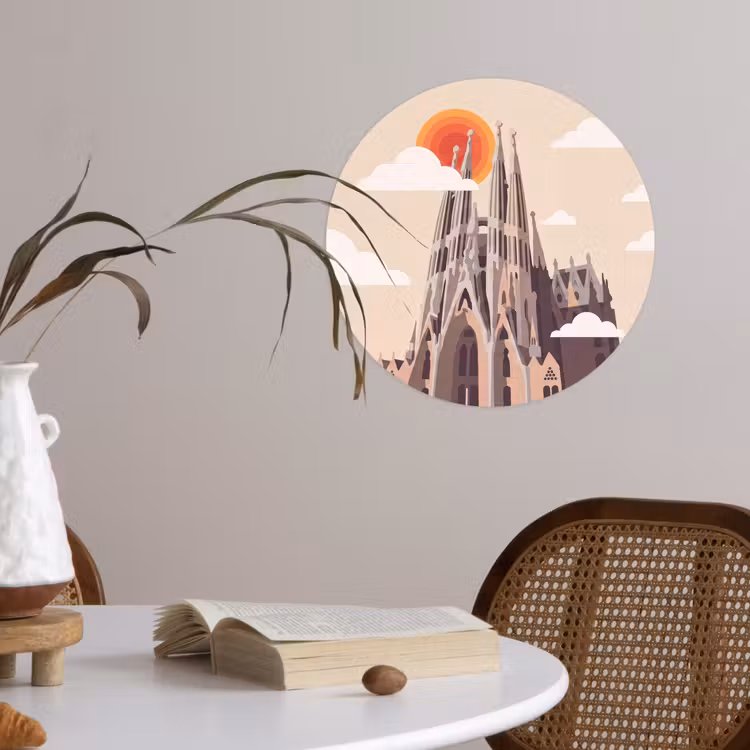 Gebouw - Torens - Architectuur - Abstract - Zonsondergang Wandcirkel behangsticker klein -sfeer3