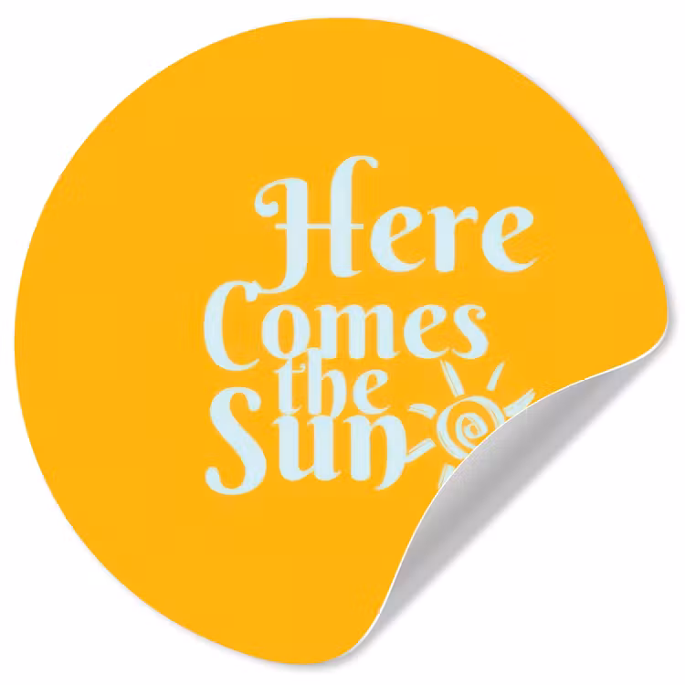 Geel - Blauw - Here comes the sun Wandcirkel behangsticker klein -3d