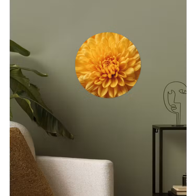 Geel - Chrysant - Zachtheid Wandcirkel behangsticker klein -sfeer2