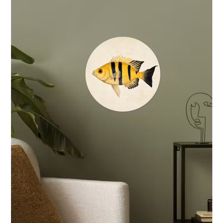 Geel - Vis - Strepen - Tropisch Wandcirkel behangsticker klein -sfeer2