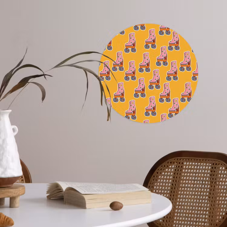 Geel - Rolschaatsen - Patroon Wandcirkel behangsticker klein 186 -sfeer3