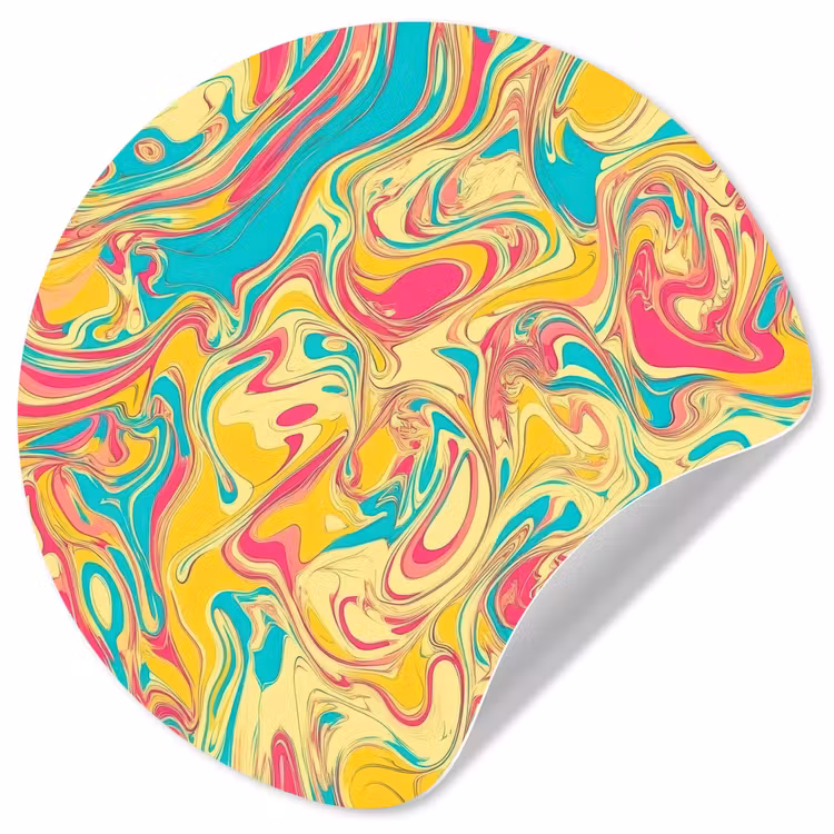 Geel - Roze - Blauw - Retro Wandcirkel behangsticker klein -3d