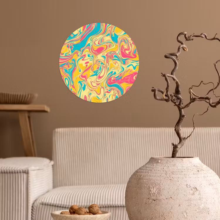 Geel - Roze - Blauw - Retro Wandcirkel behangsticker klein -sfeer1