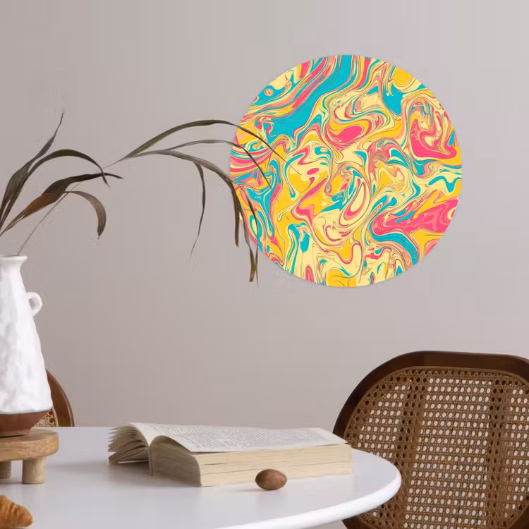 Geel - Roze - Blauw - Retro Wandcirkel behangsticker klein -sfeer3