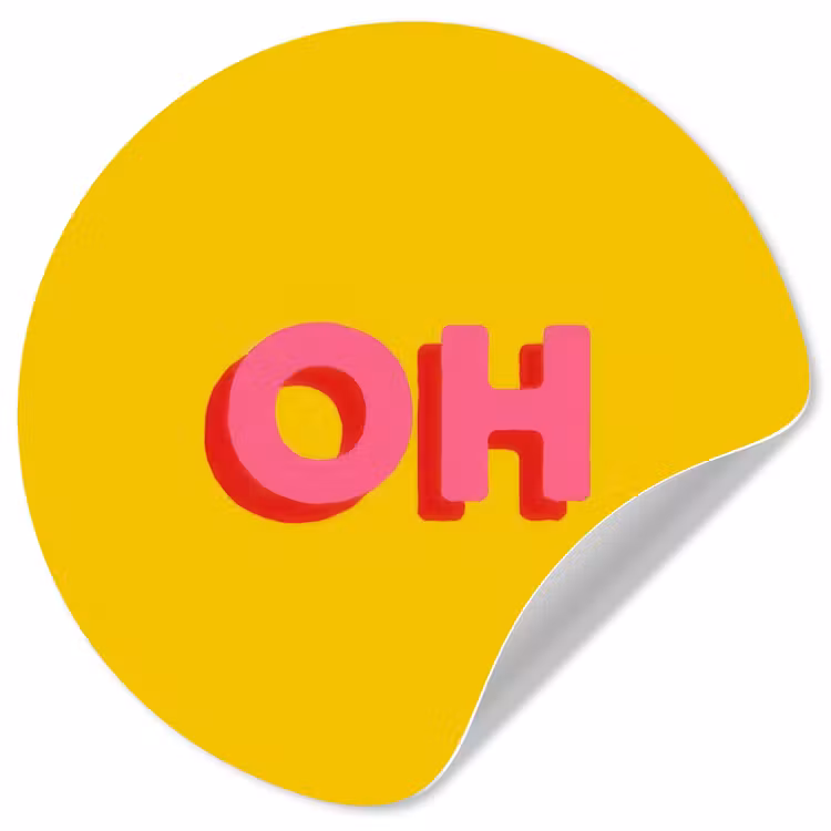 Geel - Roze - Oh - 3D Wandcirkel behangsticker klein -3d