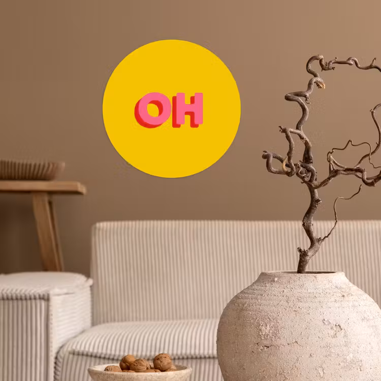 Geel - Roze - Oh - 3D Wandcirkel behangsticker klein -sfeer1