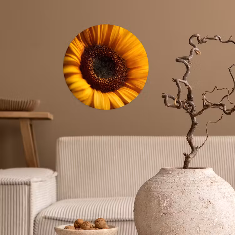 Geel - Zonnebloem - Zomers Wandcirkel behangsticker klein -sfeer1