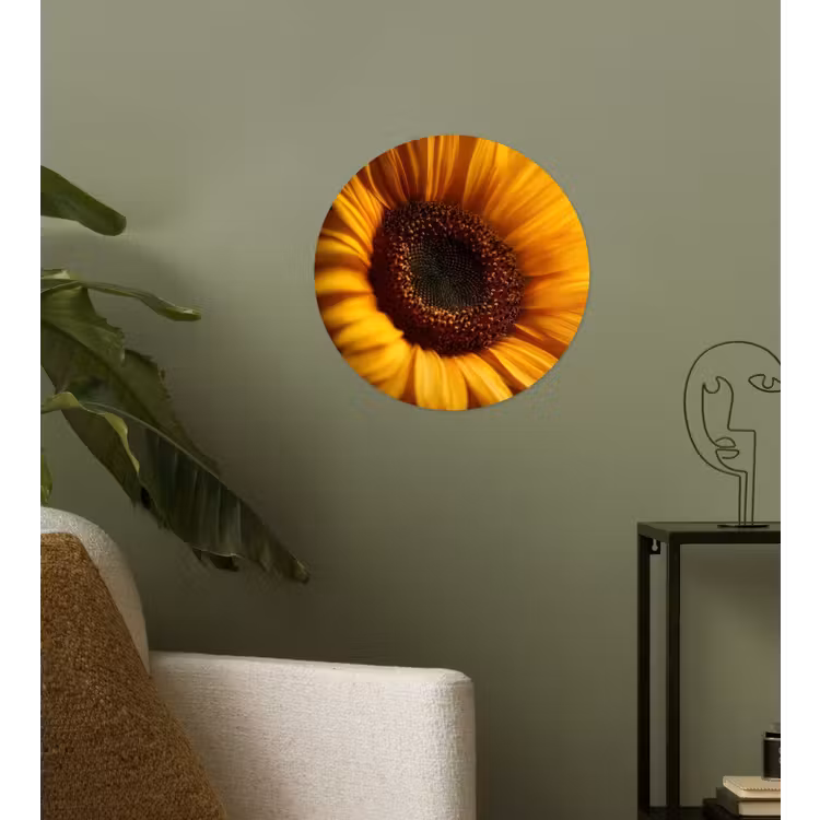 Geel - Zonnebloem - Zomers Wandcirkel behangsticker klein -sfeer2