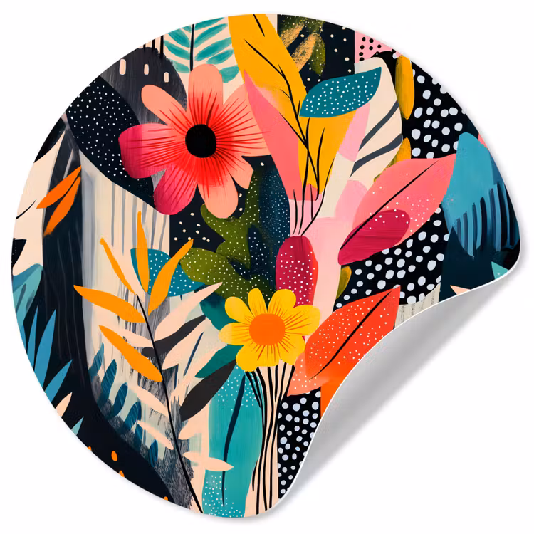 Schilderij - Abstract - Bloemen - Roze Wandcirkel behangsticker klein -3d