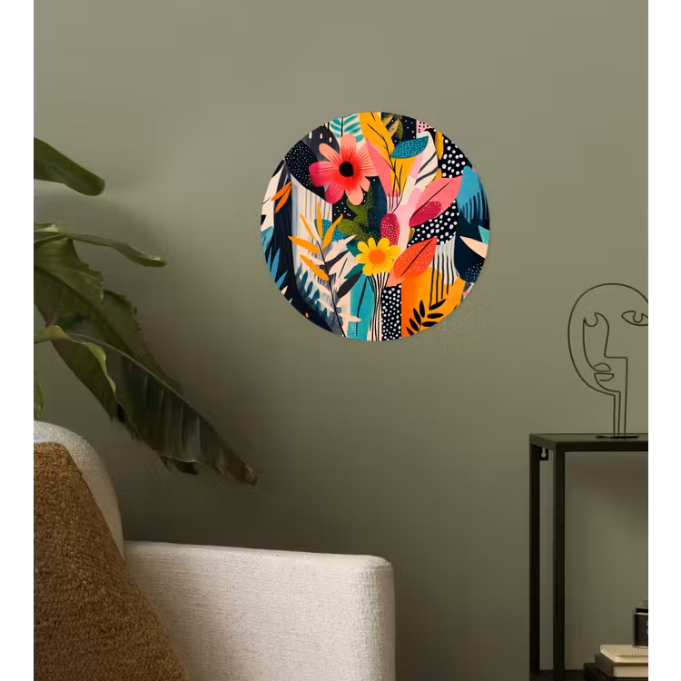 Schilderij - Abstract - Bloemen - Roze Wandcirkel behangsticker klein -sfeer2