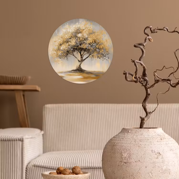 Schilderij - Boom - Abstract - Bladeren Wandcirkel behangsticker klein -sfeer1