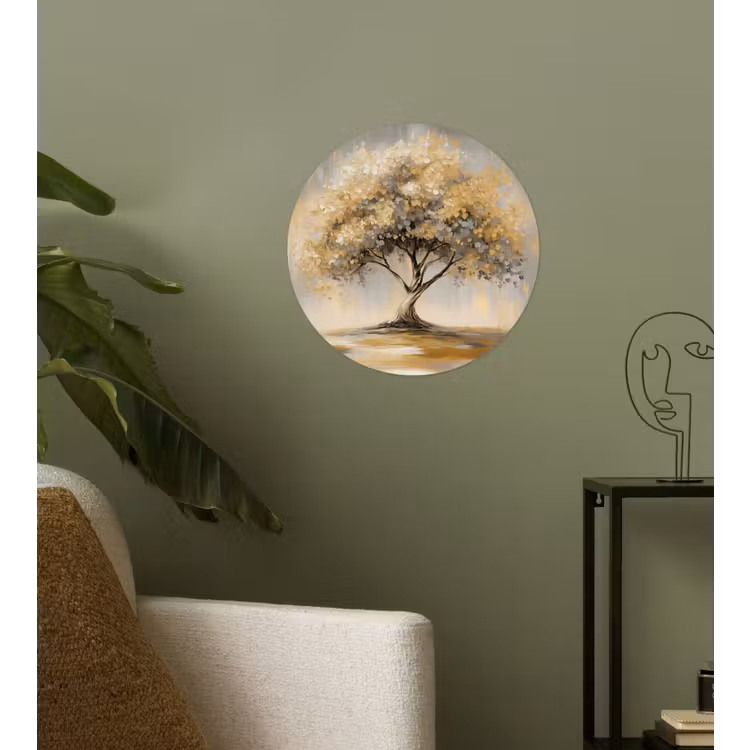 Schilderij - Boom - Abstract - Bladeren Wandcirkel behangsticker klein -sfeer2