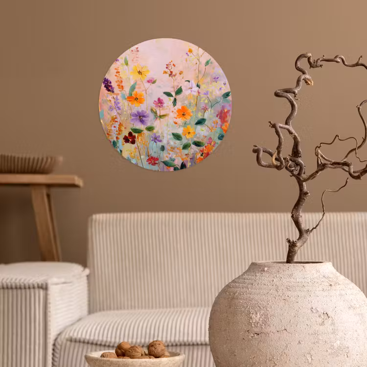 Schilderij - Bloemen - Abstract - Kleurrijk Wandcirkel behangsticker klein -sfeer1