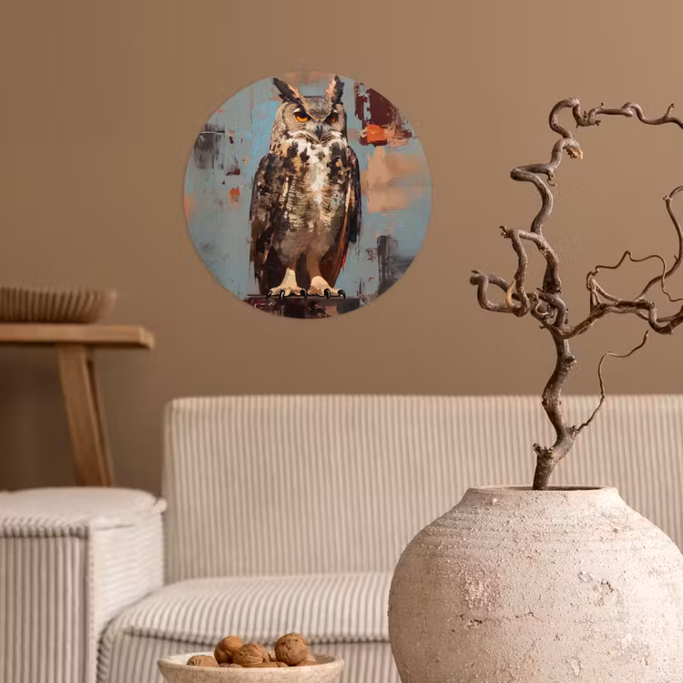 Geschilderd - Abstract - Uil - Bruin Wandcirkel behangsticker klein -sfeer1