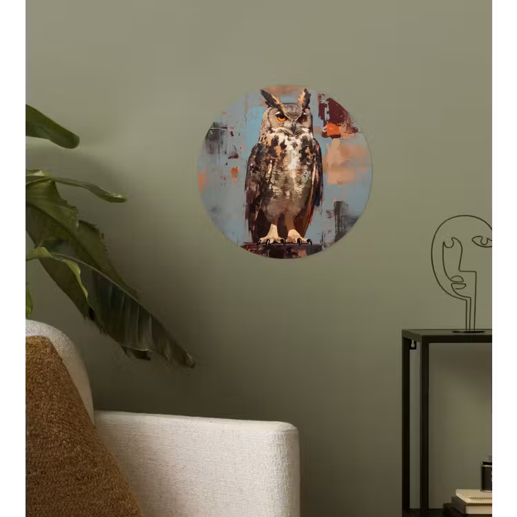 Geschilderd - Abstract - Uil - Bruin Wandcirkel behangsticker klein -sfeer2