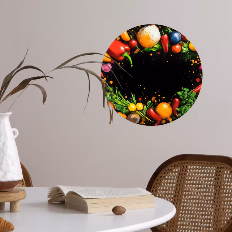 Groente - Graffiti - Kleurrijk - Koken - Abstract Wandcirkel behangsticker klein -sfeer3