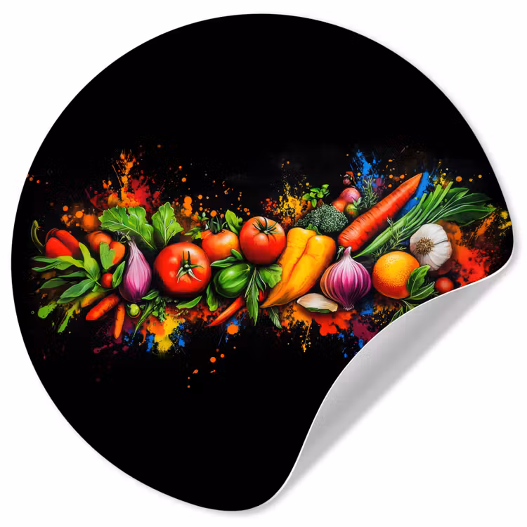 Groente - Eten - Kruiden - Graffiti - Koken Wandcirkel behangsticker klein -3d