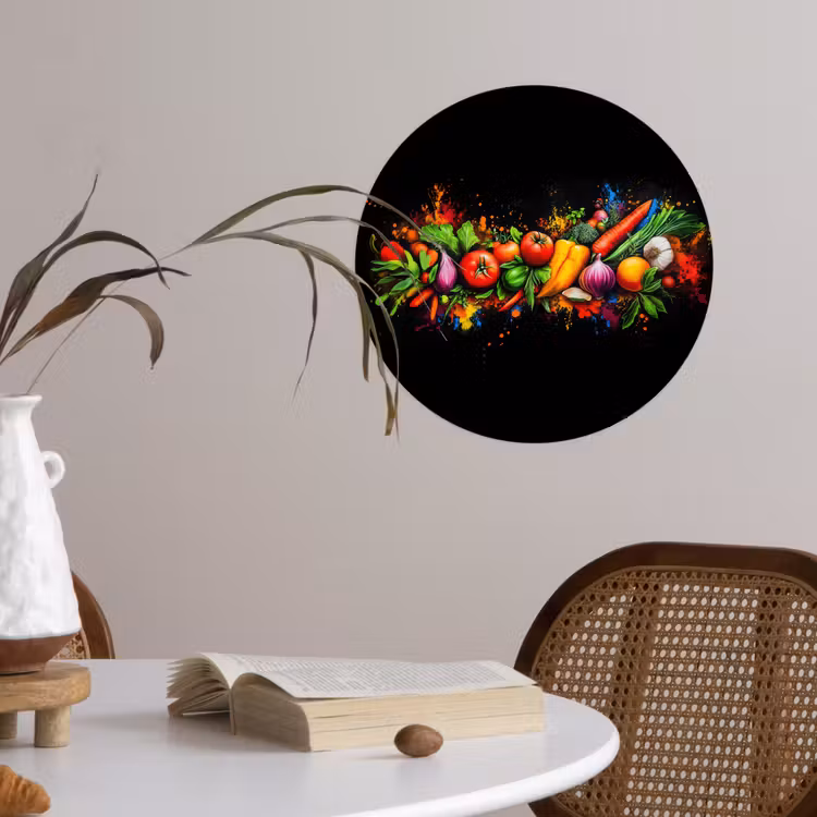 Groente - Eten - Kruiden - Graffiti - Koken Wandcirkel behangsticker klein -sfeer3
