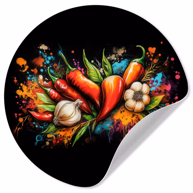 Groente - Peper - Knoflook - Graffiti - Verf - Kleurrijk Wandcirkel behangsticker klein -3d