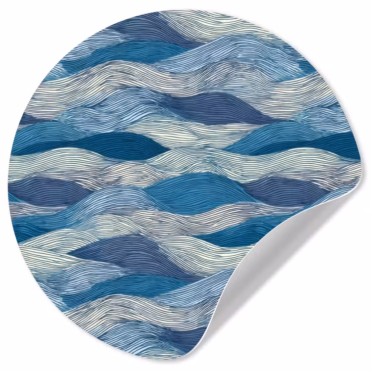 Getekend - Blauw - Wit - Golvend - Streepjes Wandcirkel behangsticker klein 186 -3d