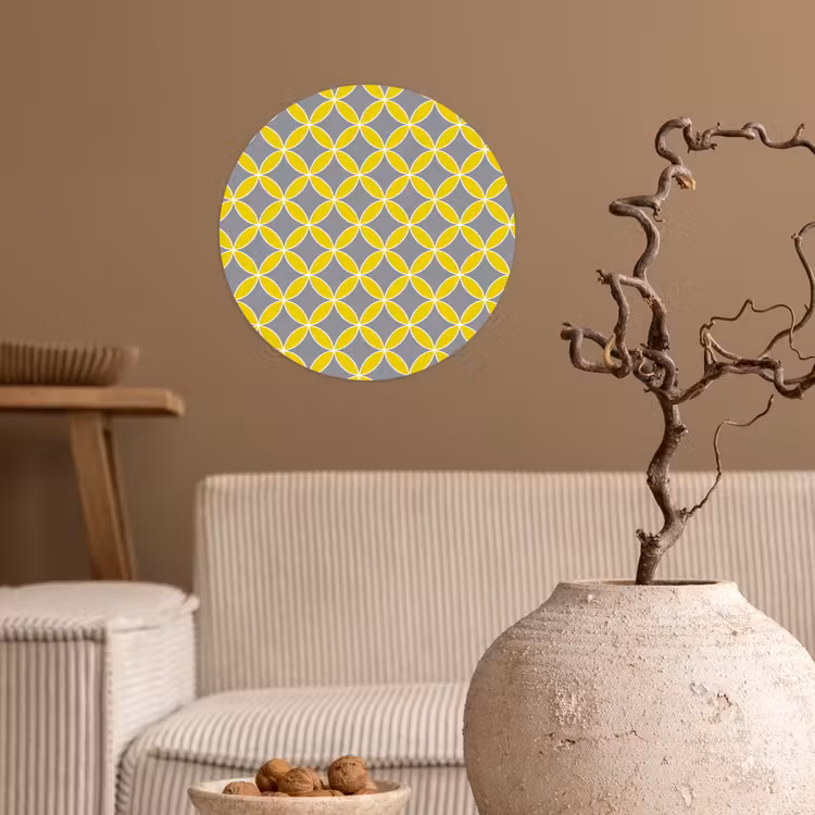 Geometrisch - Cirkels - Modern - Grijs - Geel Wandcirkel behangsticker klein 186 -sfeer1