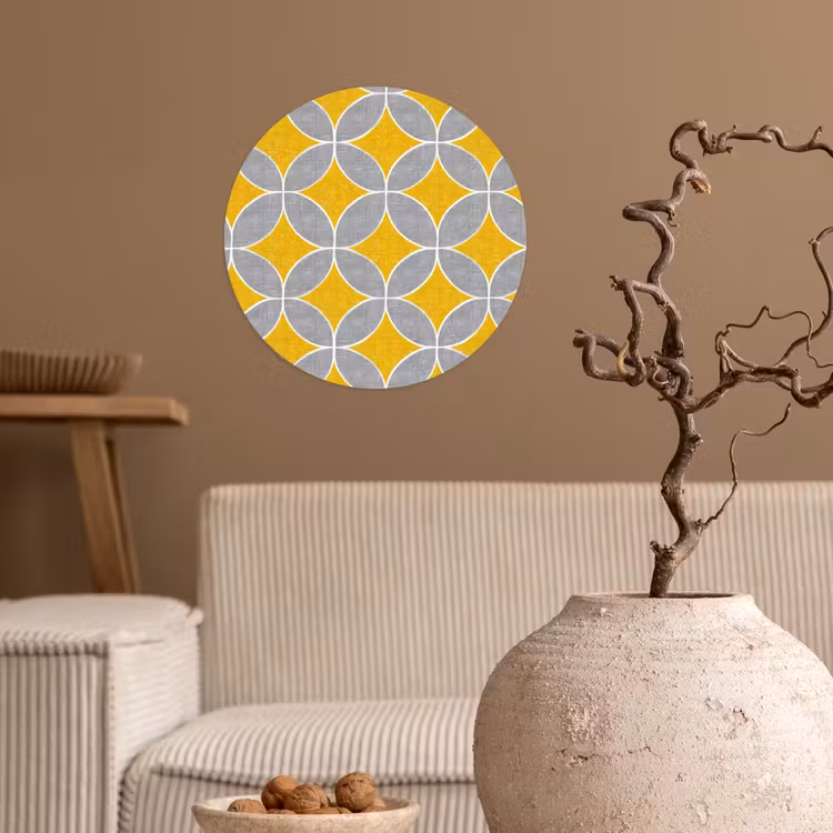 Geometrisch - Cirkels - Textuur - Grijs - Geel Wandcirkel behangsticker klein 186 -sfeer1