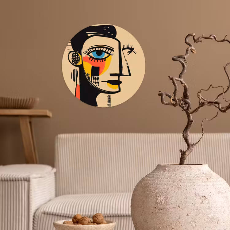 Geometrisch - Felle kleuren - Kubistische stijl Wandcirkel behangsticker klein -sfeer1