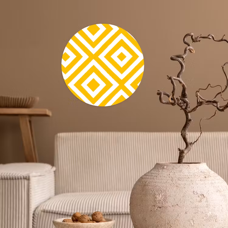 Geometrisch - Lijnen - Modern - Geel - Wit Wandcirkel behangsticker klein 186 -sfeer1
