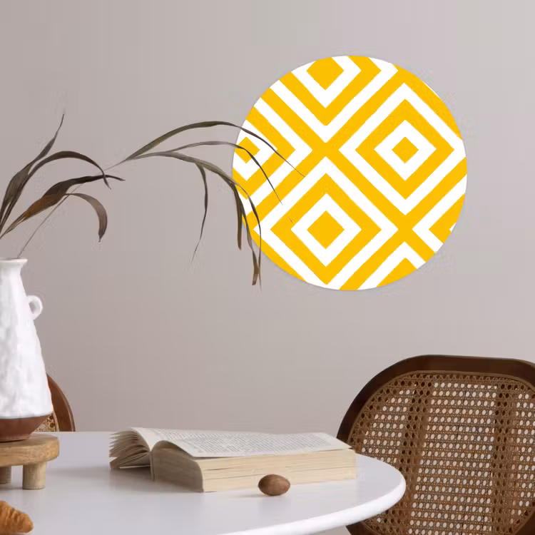 Geometrisch - Lijnen - Modern - Geel - Wit Wandcirkel behangsticker klein 186 -sfeer3