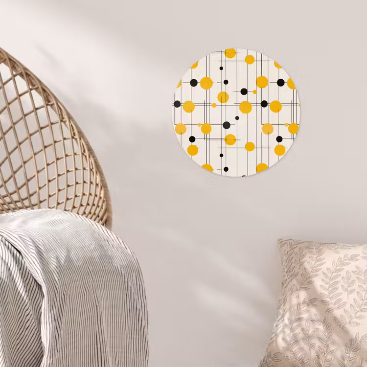 Geometrisch - Retro - Lijnen - Okergeel - Zwart Wandcirkel behangsticker klein 186 -sfeer4