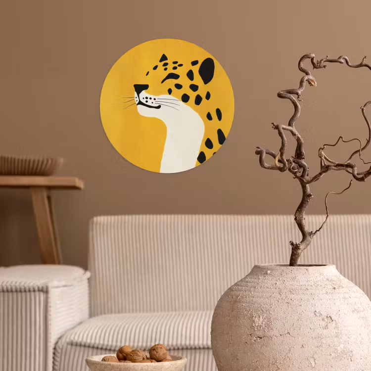 Cheetah - Illustratie - Geel Wandcirkel behangsticker klein -sfeer1