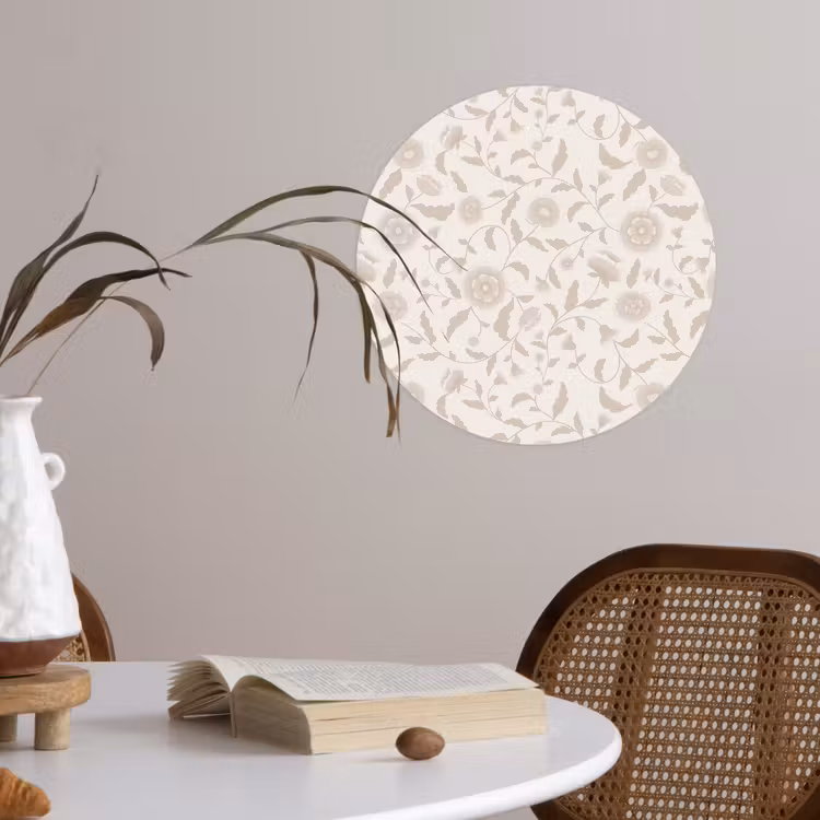 Sierlijk - Bloemen - Beige Wandcirkel behangsticker klein 186 -sfeer3