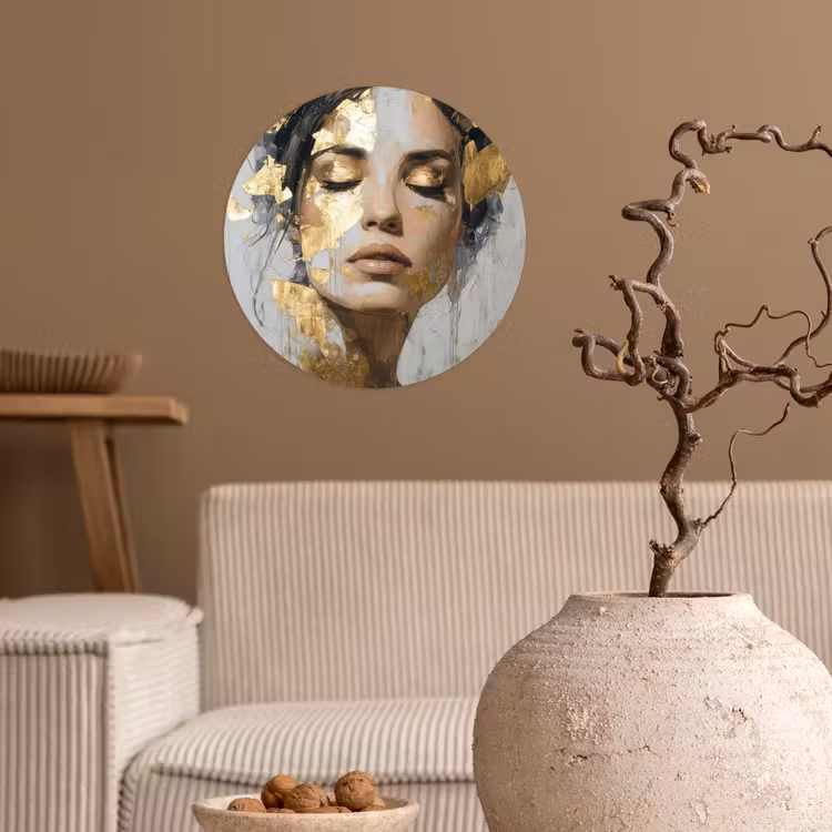 Sierlijk - Vrouw - Goud - Ogen Wandcirkel behangsticker klein -sfeer1