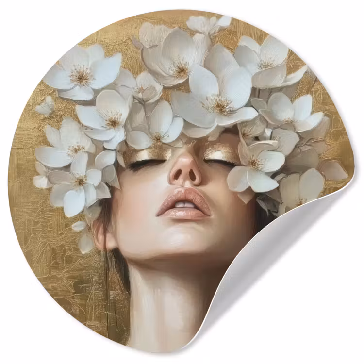 Gezicht - Bloemen - Goud - Abstract Wandcirkel behangsticker klein -3d