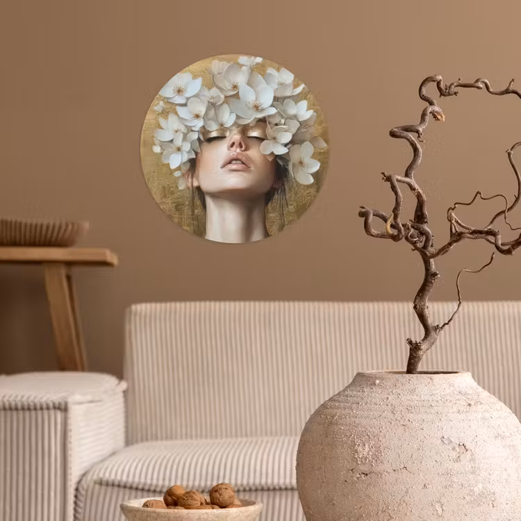 Gezicht - Bloemen - Goud - Abstract Wandcirkel behangsticker klein -sfeer1