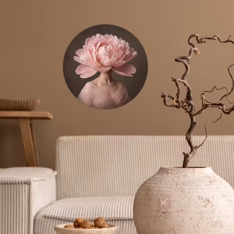 Gezicht - Roos - Roze Wandcirkel behangsticker klein -sfeer1