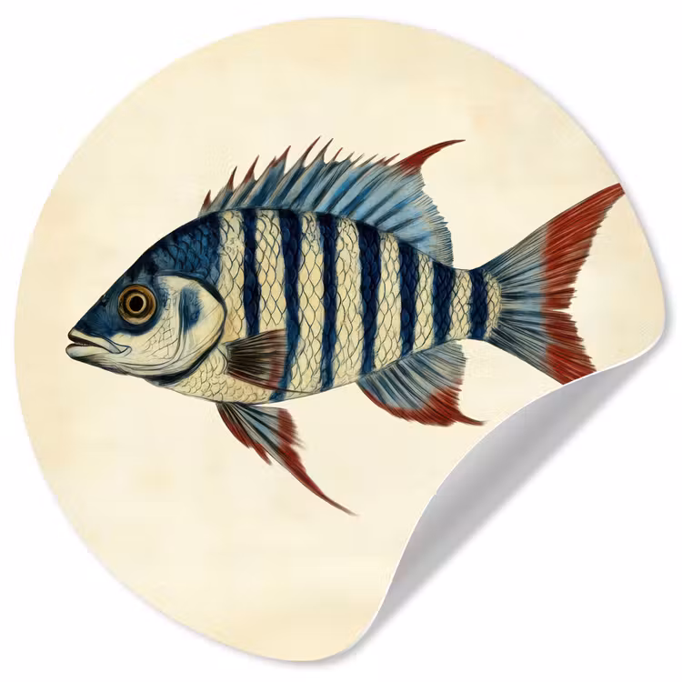 Gestreept - Donkerblauw - Rugvin - Vis Wandcirkel behangsticker klein -3d