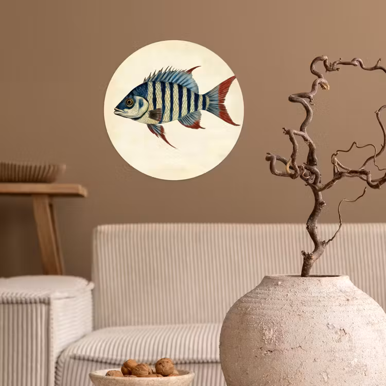 Gestreept - Donkerblauw - Rugvin - Vis Wandcirkel behangsticker klein -sfeer1