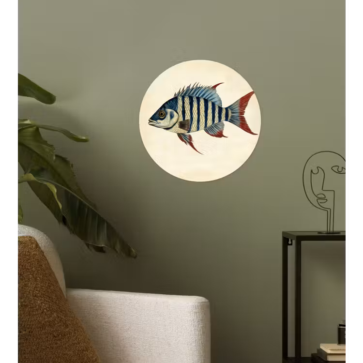 Gestreept - Donkerblauw - Rugvin - Vis Wandcirkel behangsticker klein -sfeer2