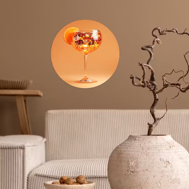 Drank - Oranje - Glitter - Disco Wandcirkel behangsticker klein -sfeer1