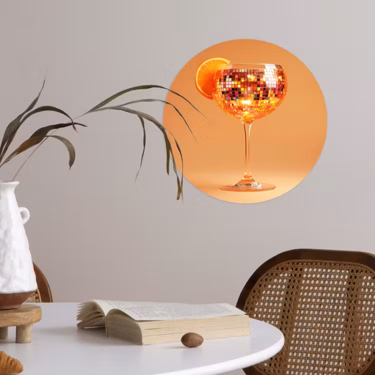 Drank - Oranje - Glitter - Disco Wandcirkel behangsticker klein -sfeer3