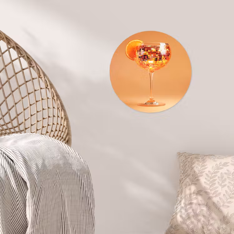 Drank - Oranje - Glitter - Disco Wandcirkel behangsticker klein -sfeer4