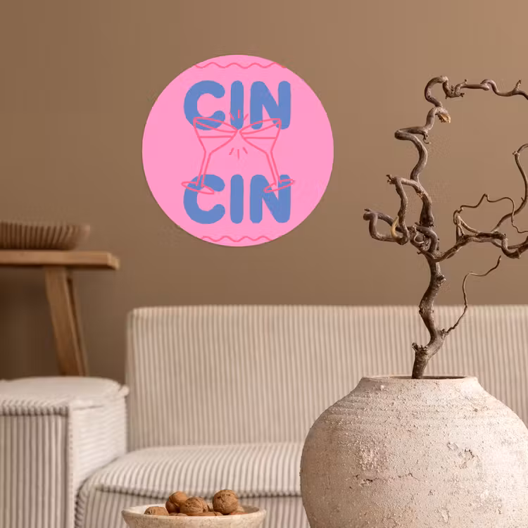 Drank - Glazen - Proost - Modern - Roze Wandcirkel behangsticker klein -sfeer1