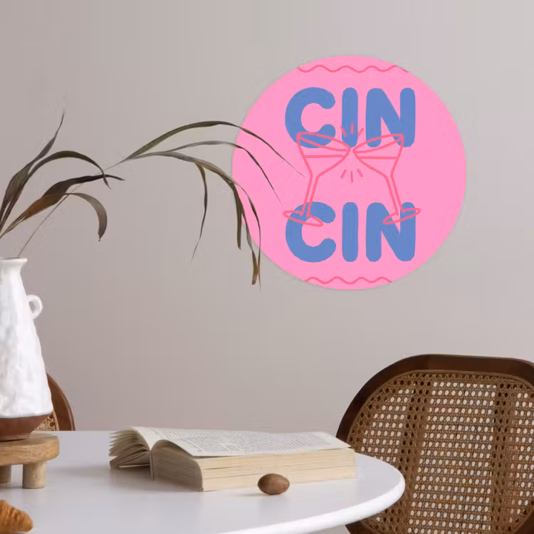 Drank - Glazen - Proost - Modern - Roze Wandcirkel behangsticker klein -sfeer3